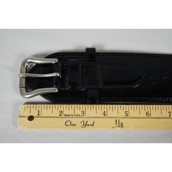 Vintage Wide Black Patent Leather Belt with Pointed Ends Retro main image 7